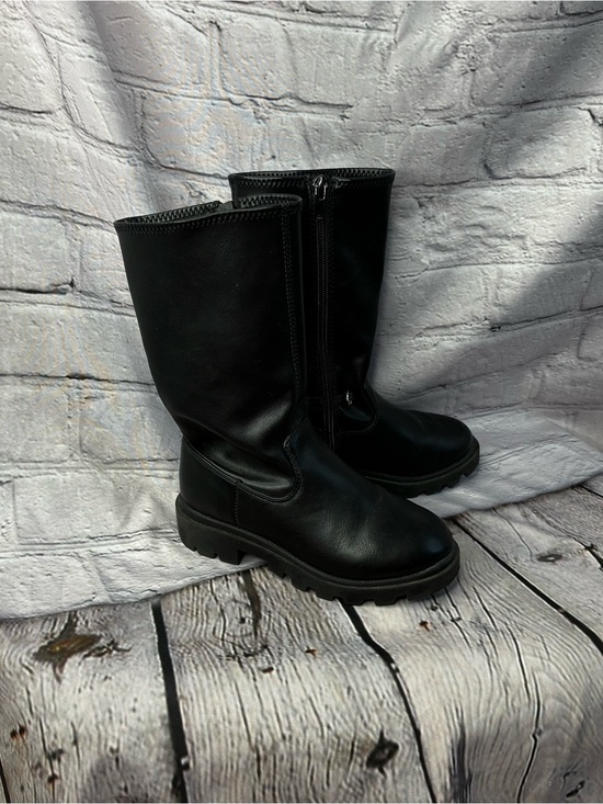Steve Madden Other - Steve Madden Girls Black Mid-Calf Zip-Up Pleather Lug Sole Boots Sz 11 AS IS GUC